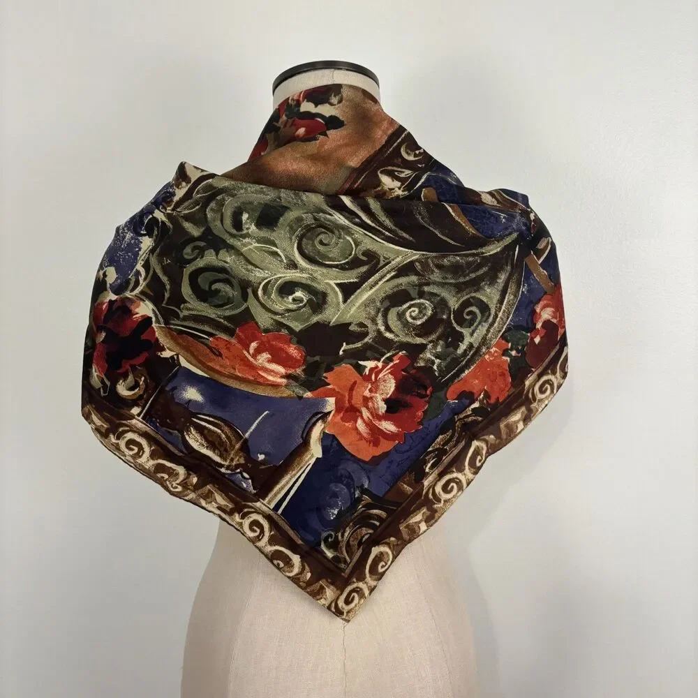 VTG NEW YORK STUDIO Designer 100% Silk Scarf Multicolor Abstract Made in Korea